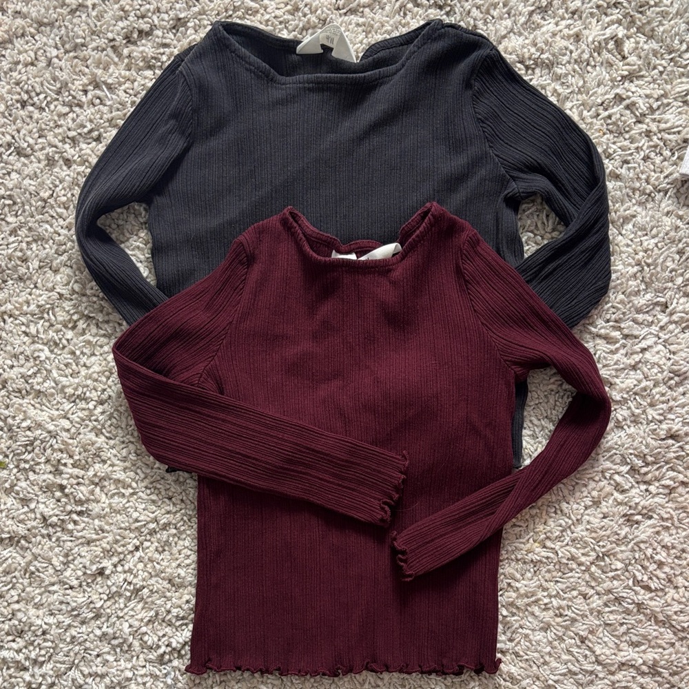 H&M | Ribbed Long-Sleeve Tops in Black & Burgundy 🌼